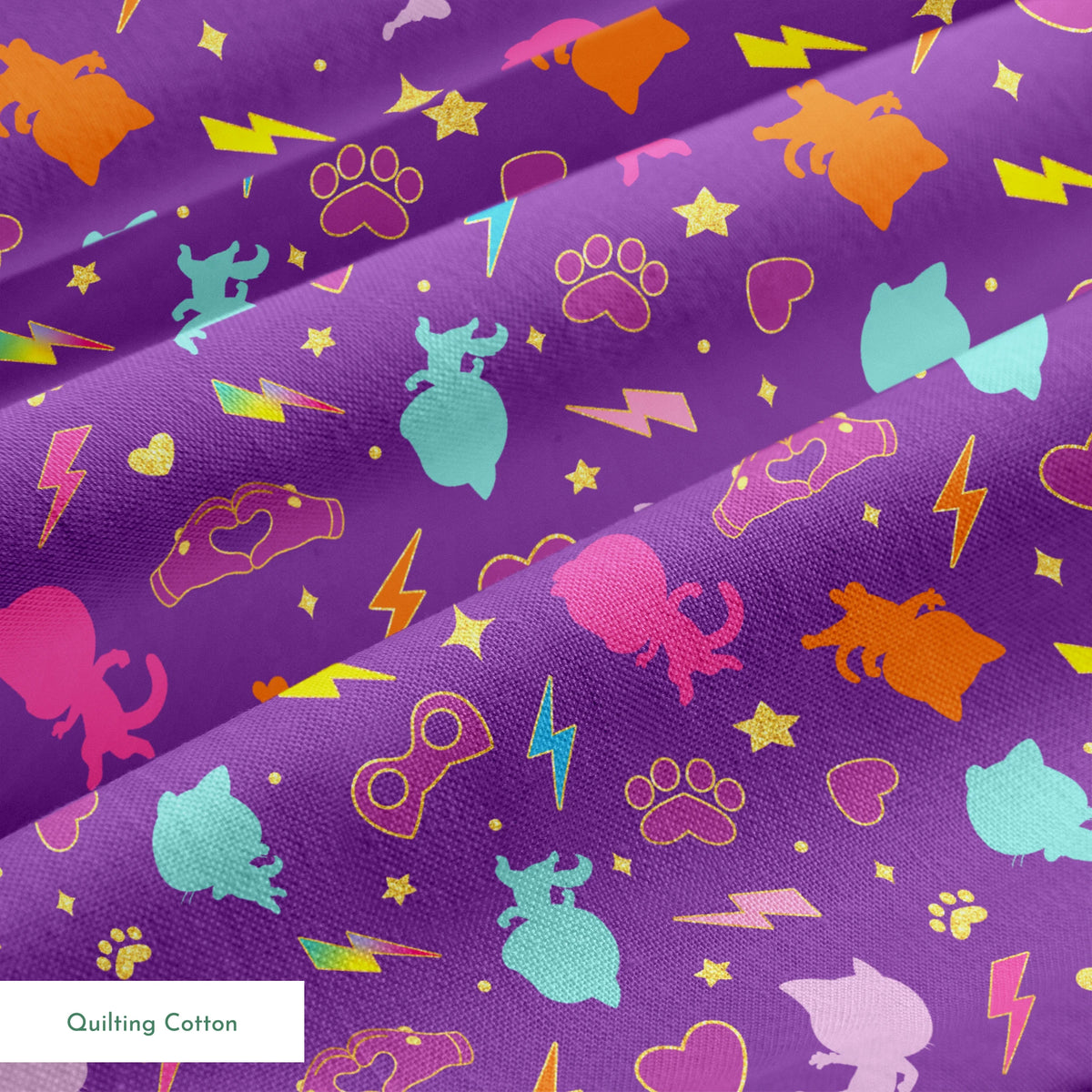 Disney Jr's. SuperKitties Pawsome Characters on Purple Fabric