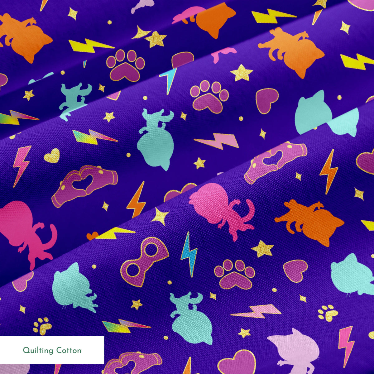 Disney Jr's. SuperKitties Pawsome Characters on Blue Fabric