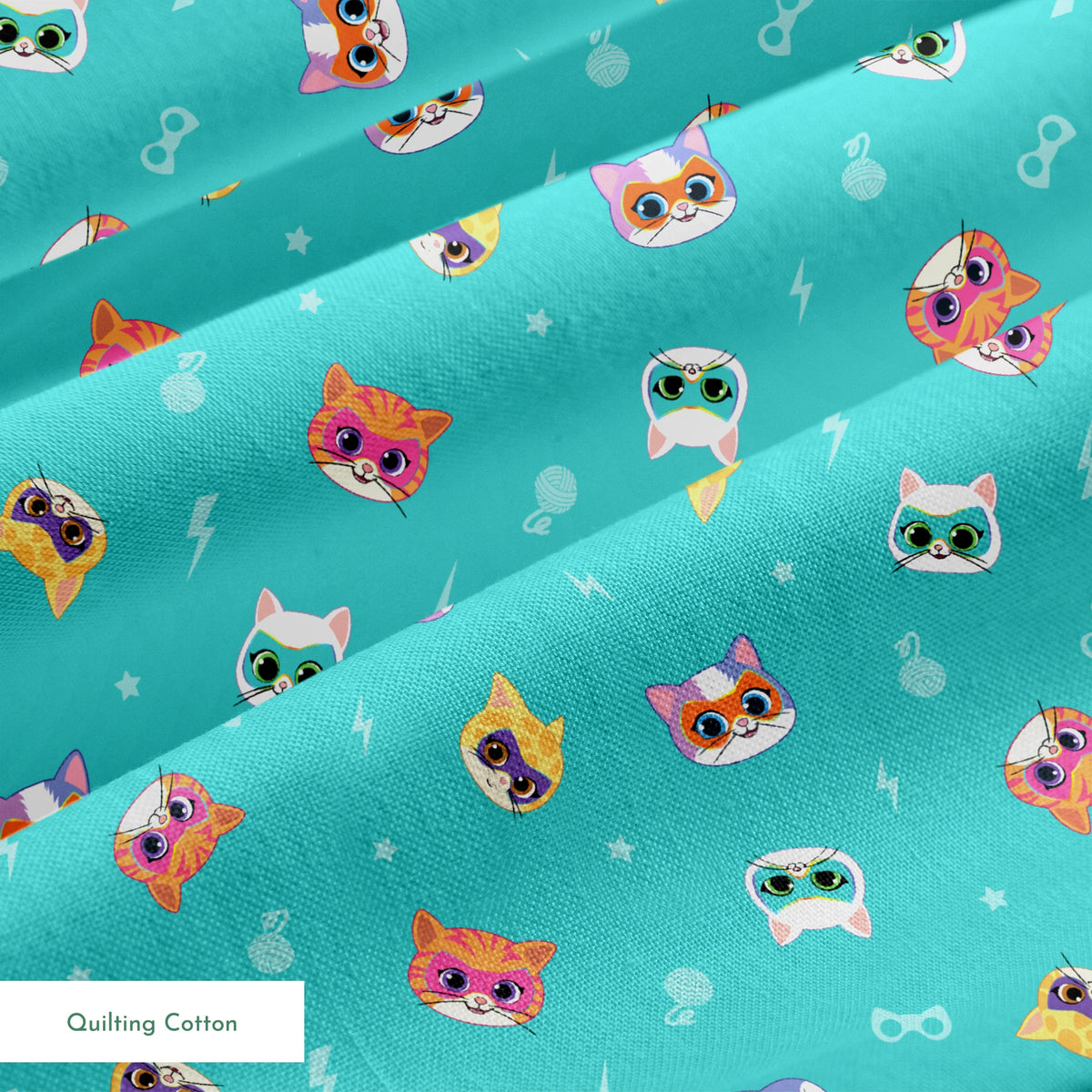 Disney Jr's. SuperKitties Friends Furever on Teal Fabric