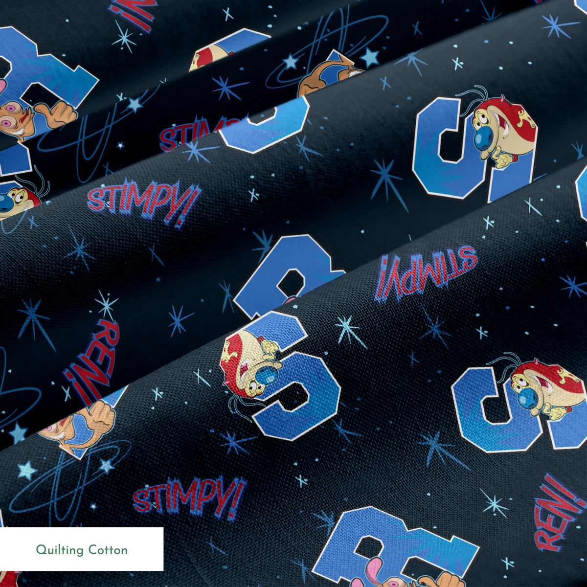 Ren & Stimpy Varsity Letters on Navy Fabric