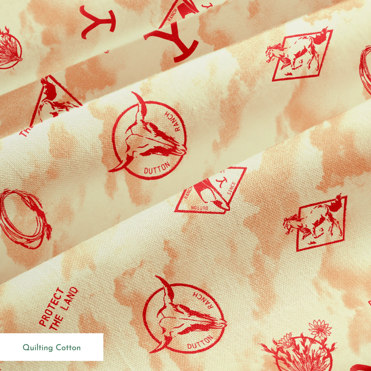 Paramount Yellowstone Icons in the Clouds on Rust Fabric