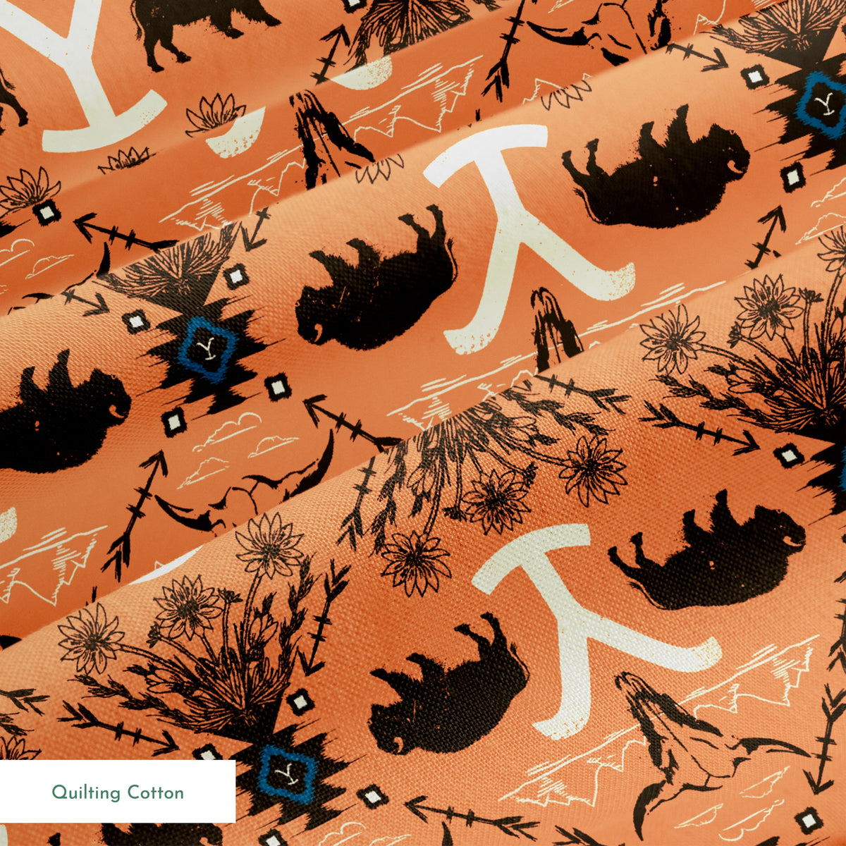 Paramount Yellowstone Bison Argyle on Orange Fabric