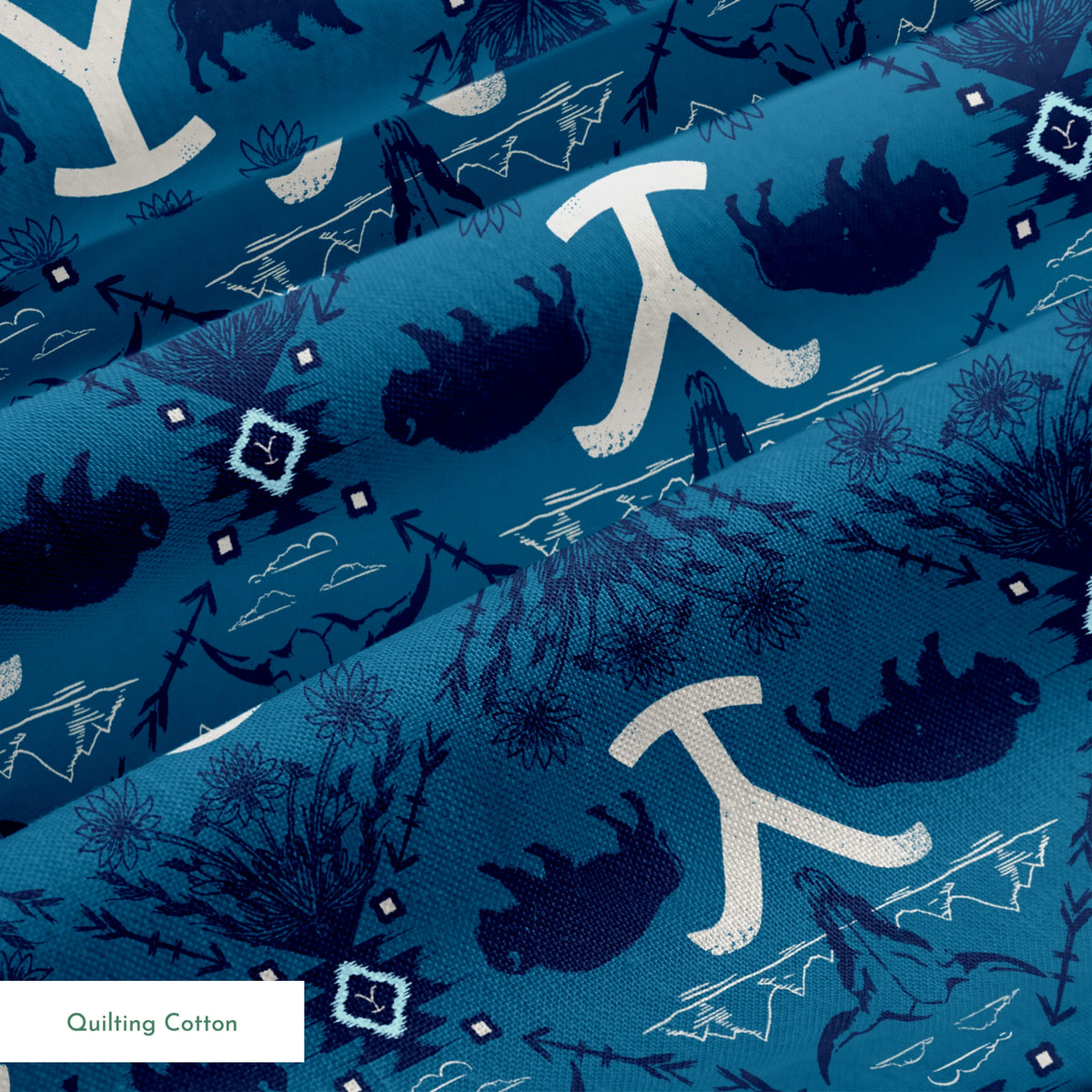 Paramount Yellowstone Bison Argyle on Blue Fabric