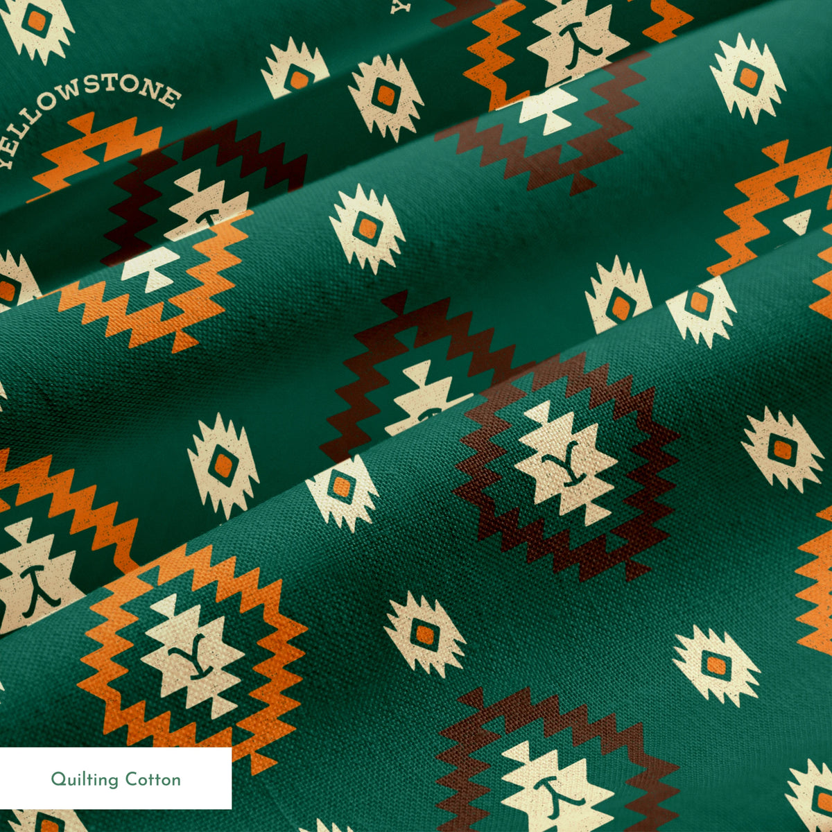 Paramount Yellowstone Tribal Medallions on Deep Teal Fabric
