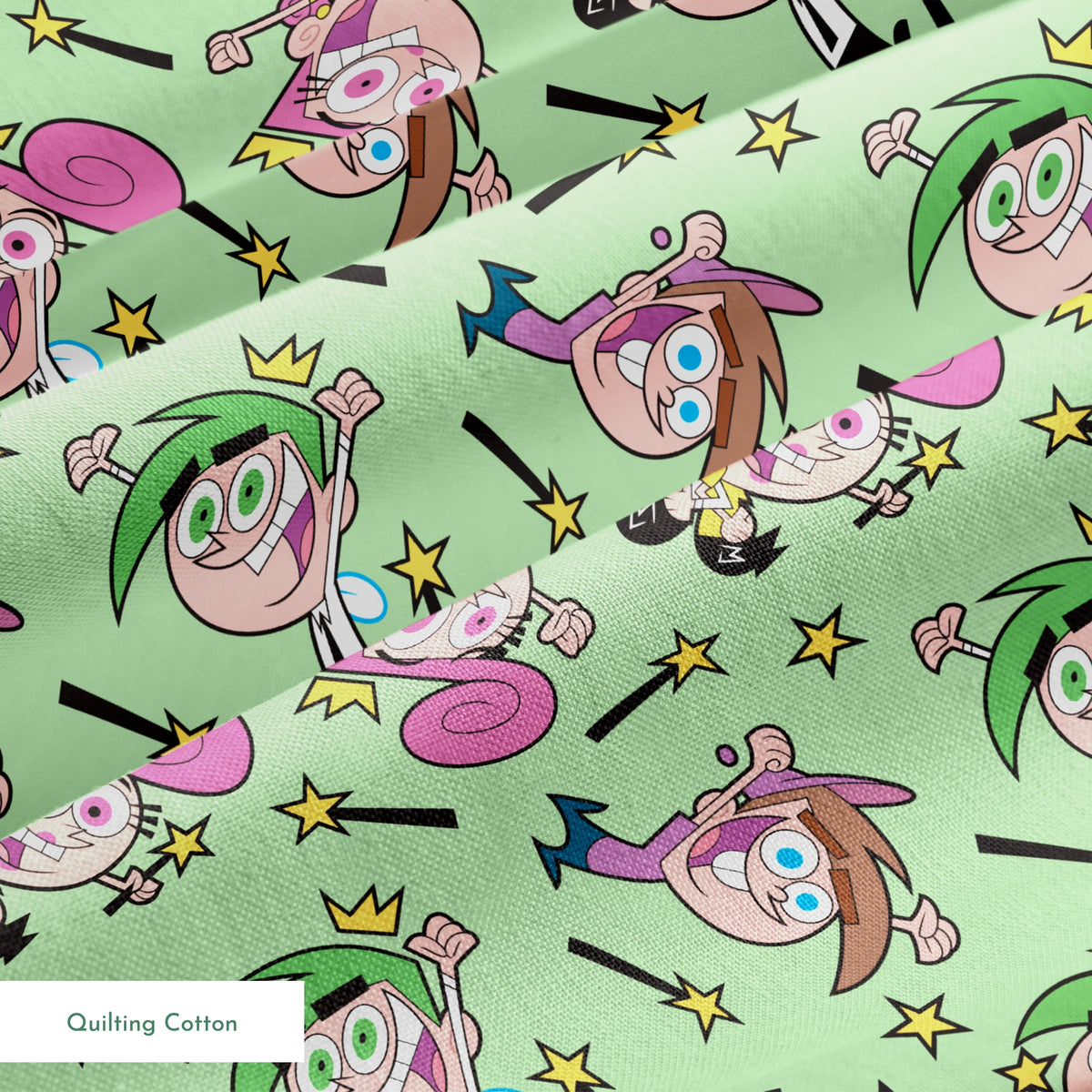 Paramount Fairly OddParents Fairy Friends on Green Fabric