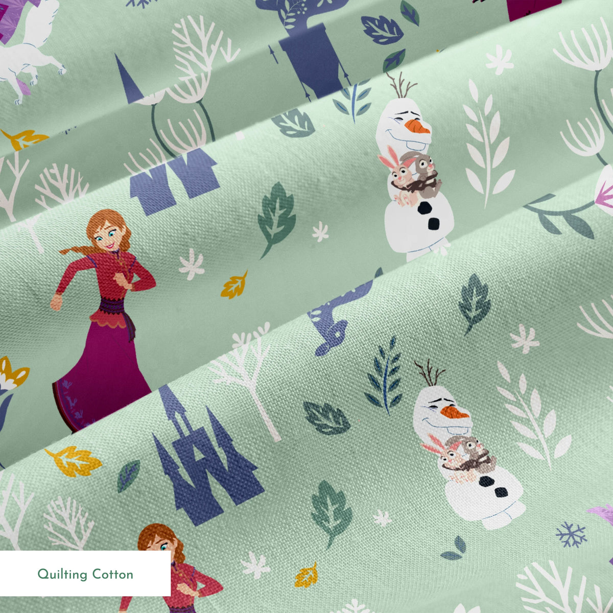 Disney Frozen  Winter Adventure on Green Fabric