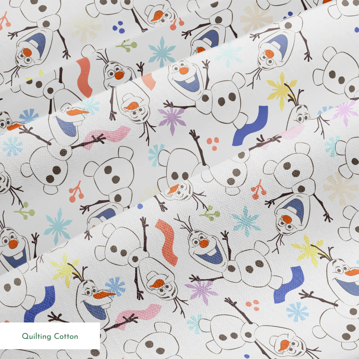 Disney Frozen  Colorful Olaf Toss on White Fabric