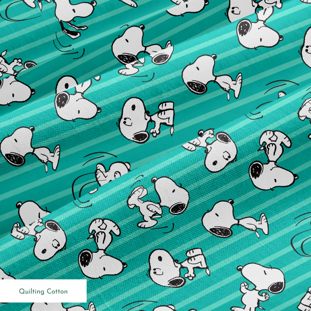 Peanuts Snoopy on Teal Stripes Fabric