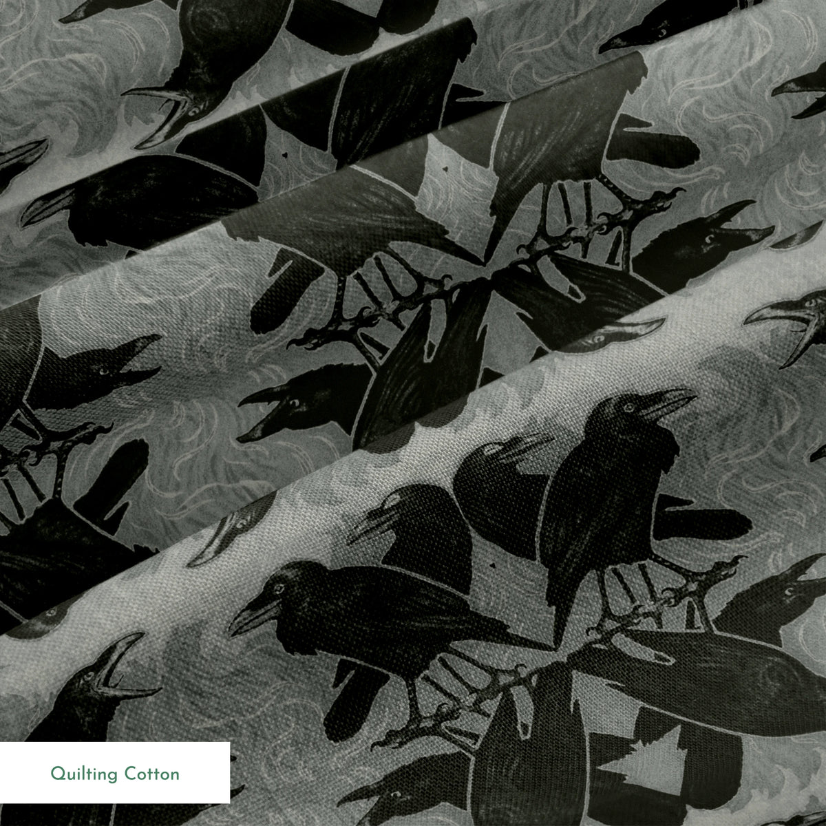 Raven Ramble on Mummy Gray Fabric