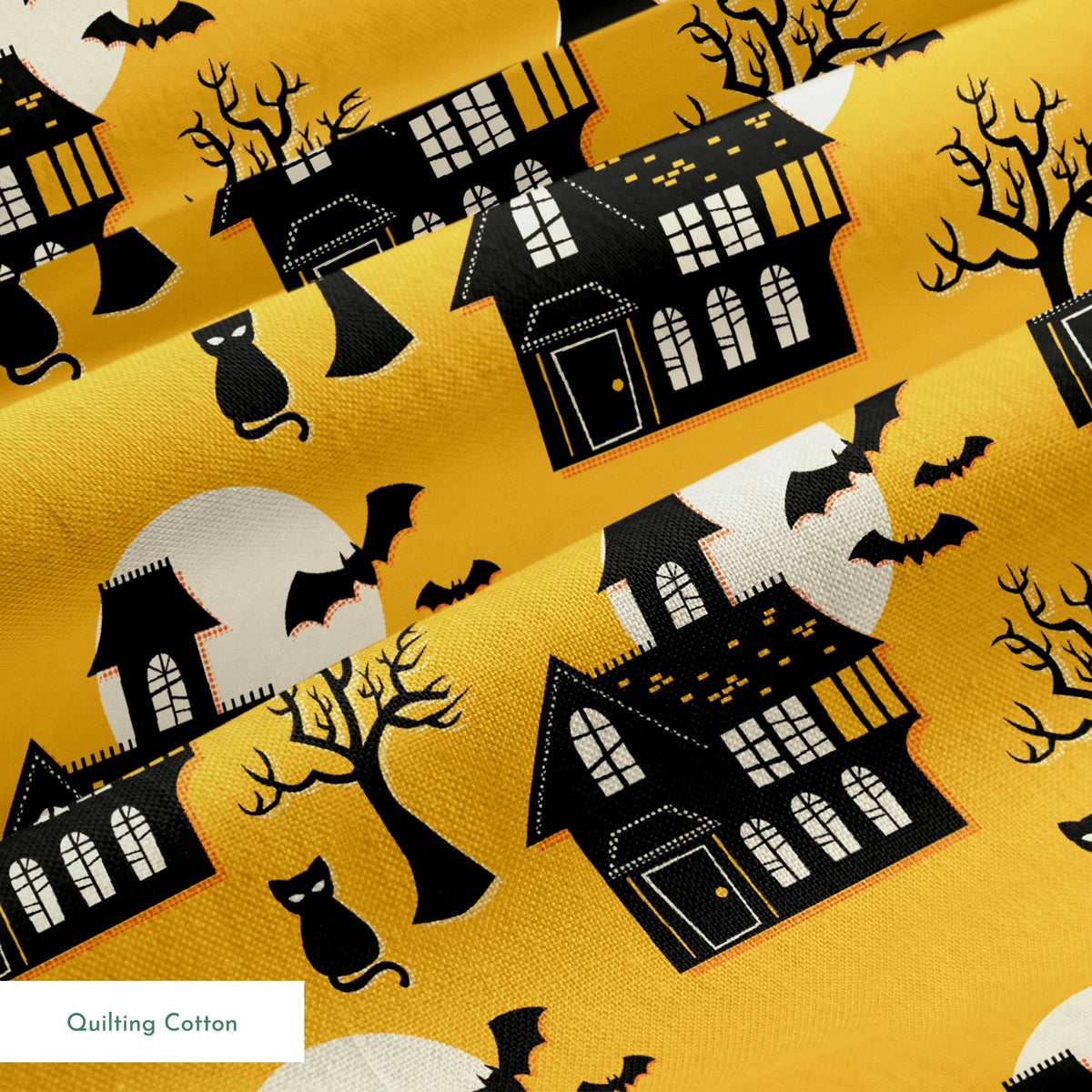 Haunted House on Gold Dust Fabric