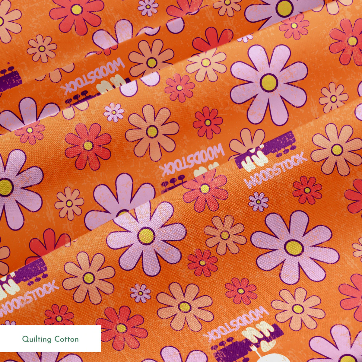 Woodstock Florals on Orange Fabric