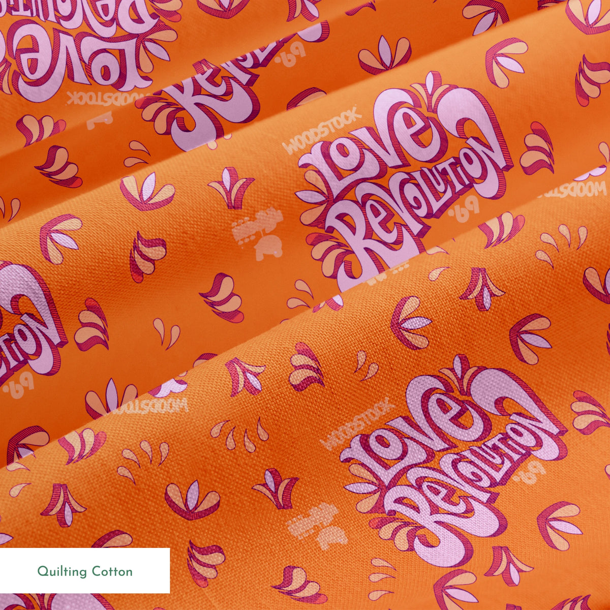 Woodstock Love Revolution on Orange Fabric
