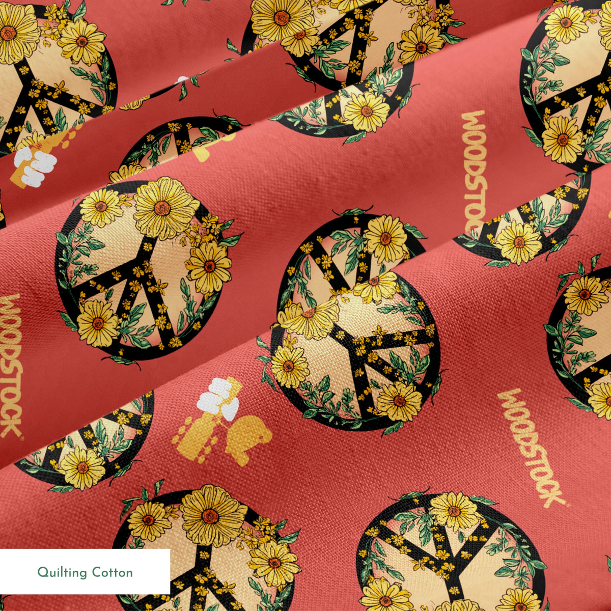 Woodstock Floral Peace Signs on Rust Fabric