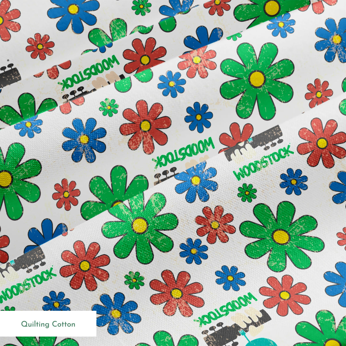 Woodstock Florals on White Fabric