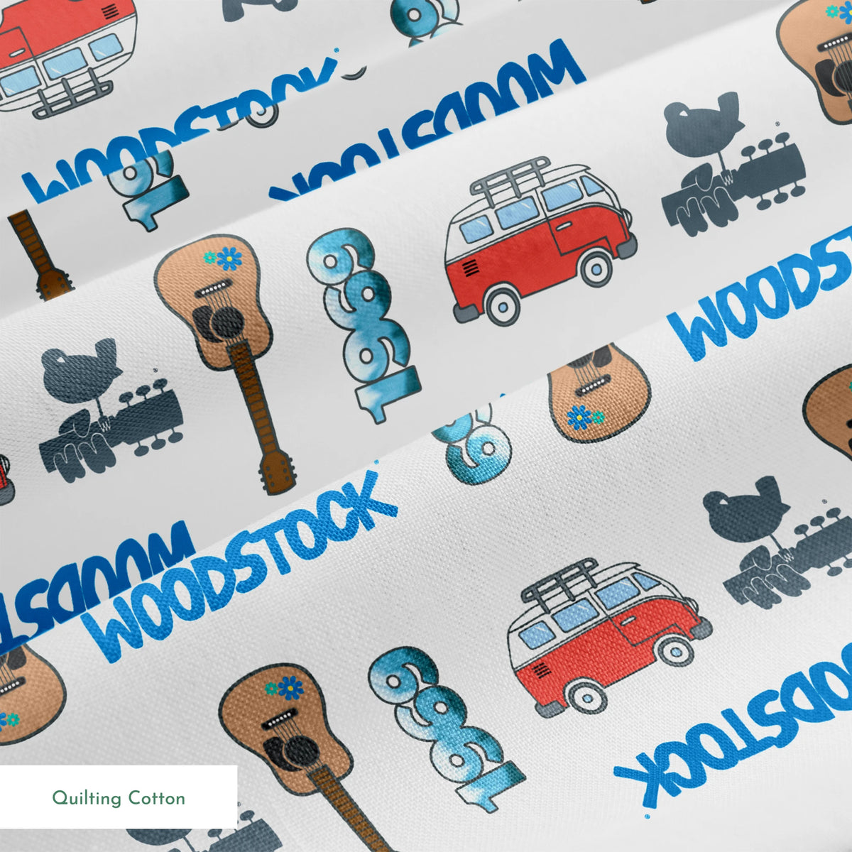 Woodstock Guitars and Vans on White Fabric