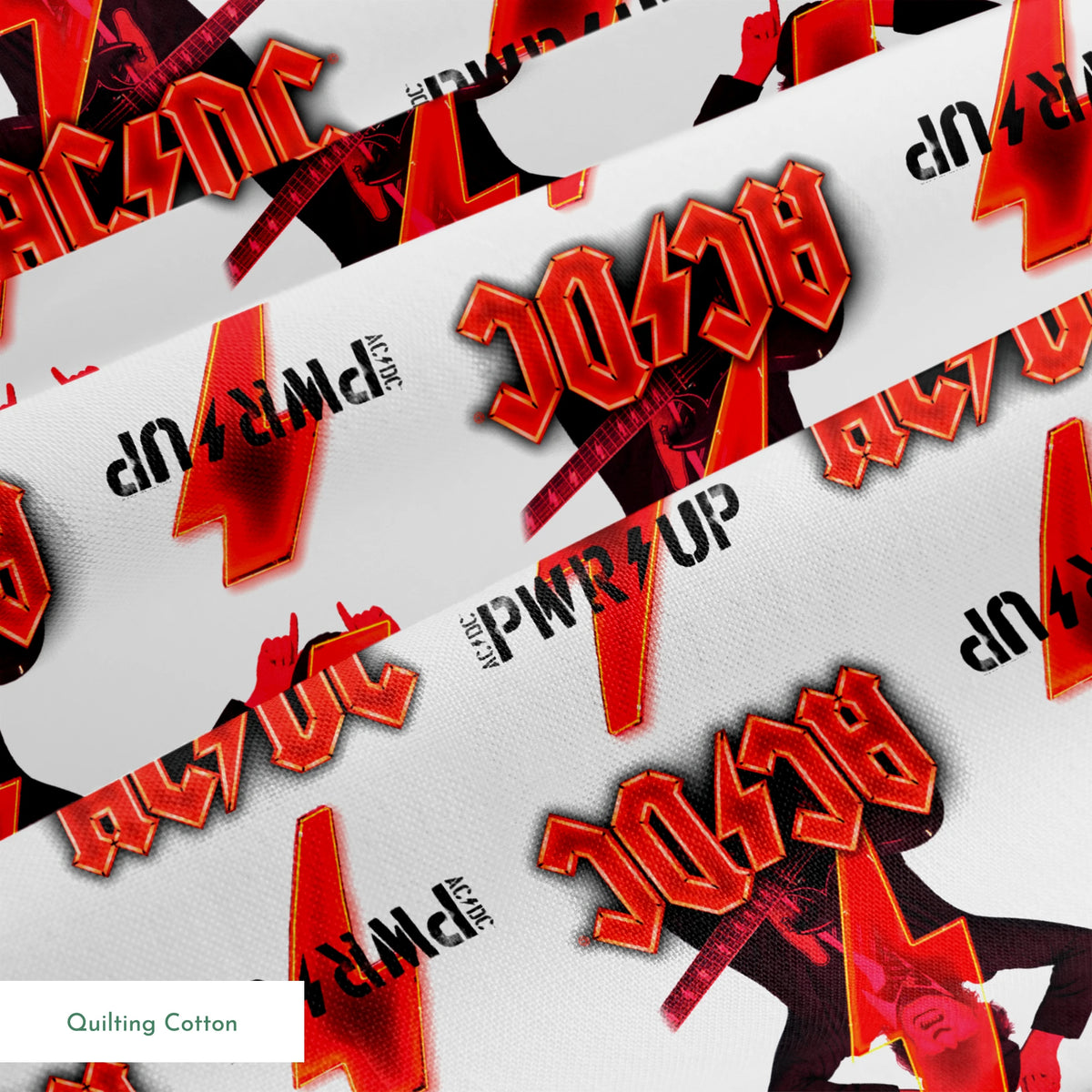AC/DC Angus Young Pwr Up on White Fabric