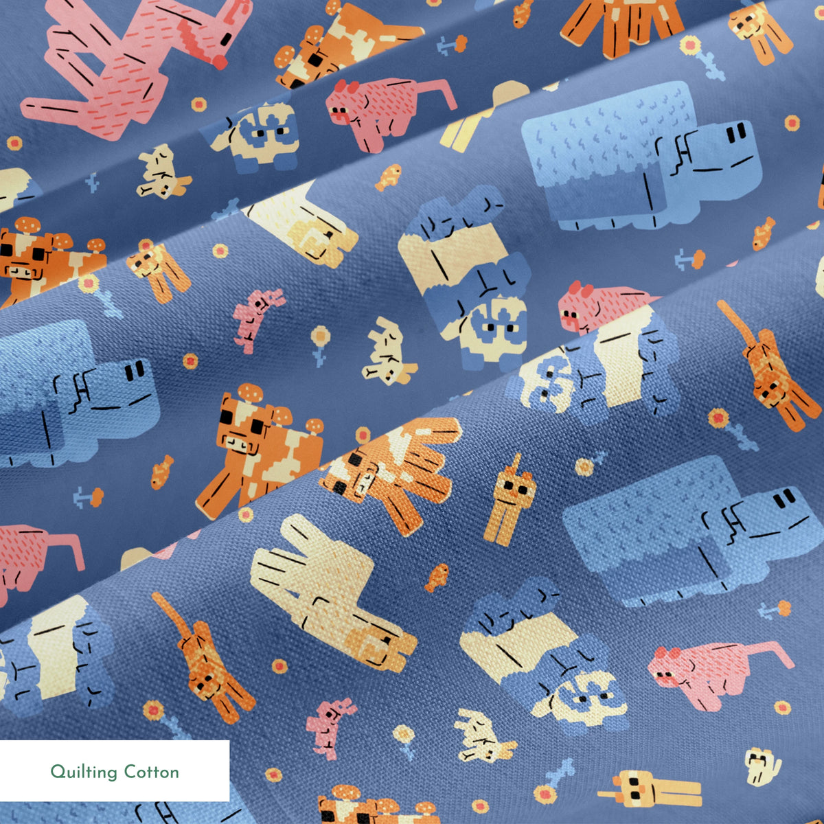 Minecraft Pastel Passive Mobs on Purple Fabric