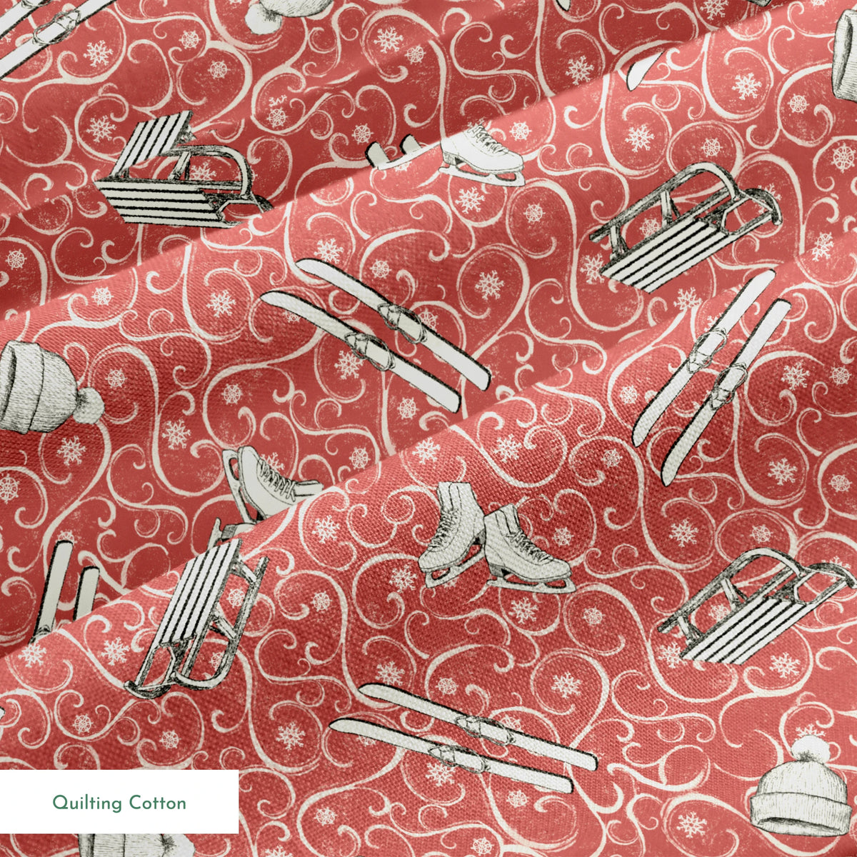 Saturday Evening Post Vintage Winter Fun on Red Fabric