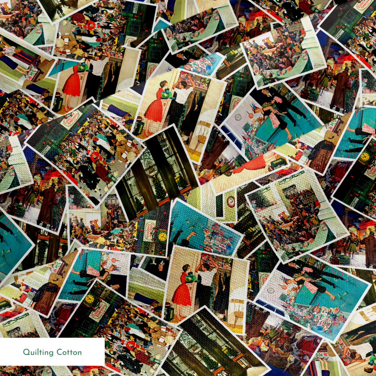 Saturday Evening Post Holiday Postcard Toss Fabric