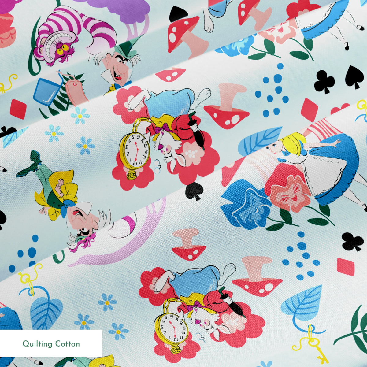 Disney Alice in Wonderland  Wandering in Wonderland on Blue Fabric
