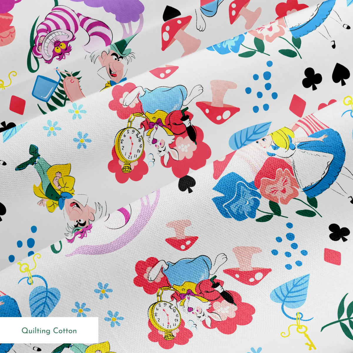 Disney Alice in Wonderland  Wandering in Wonderland on White Fabric