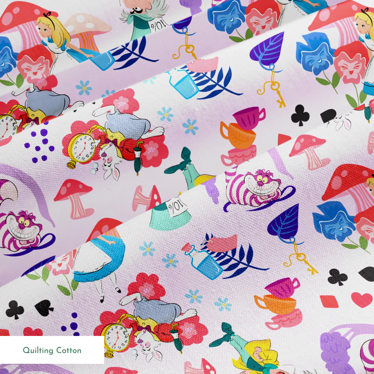Disney Alice in Wonderland  Wandering in Wonderland on Purple Fabric