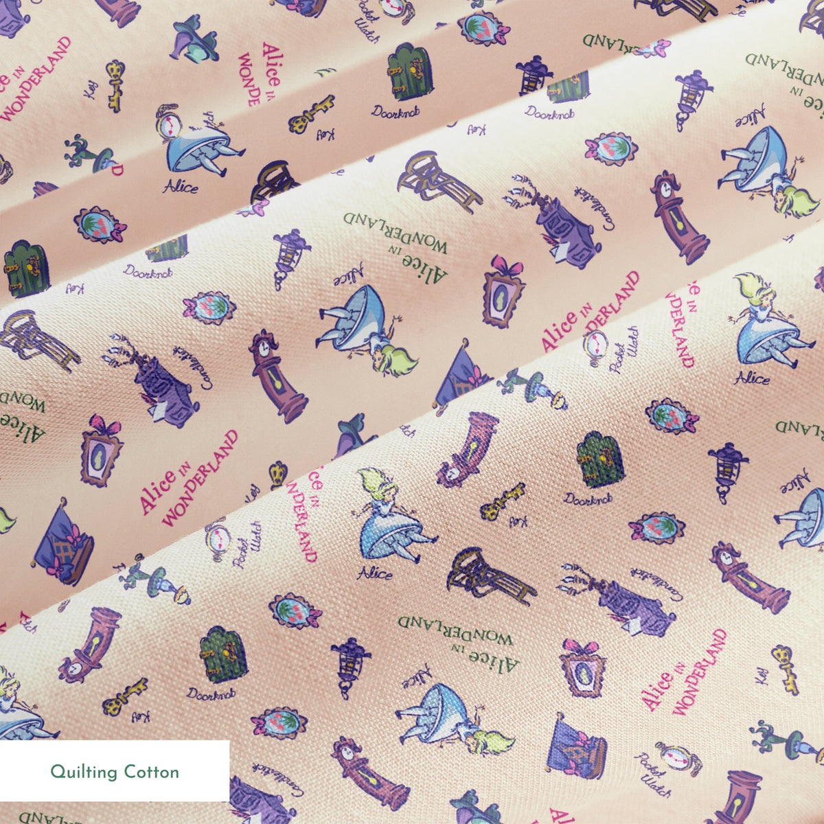 Disney Alice in Wonderland  Down the Rabbit Hole on Pink Fabric