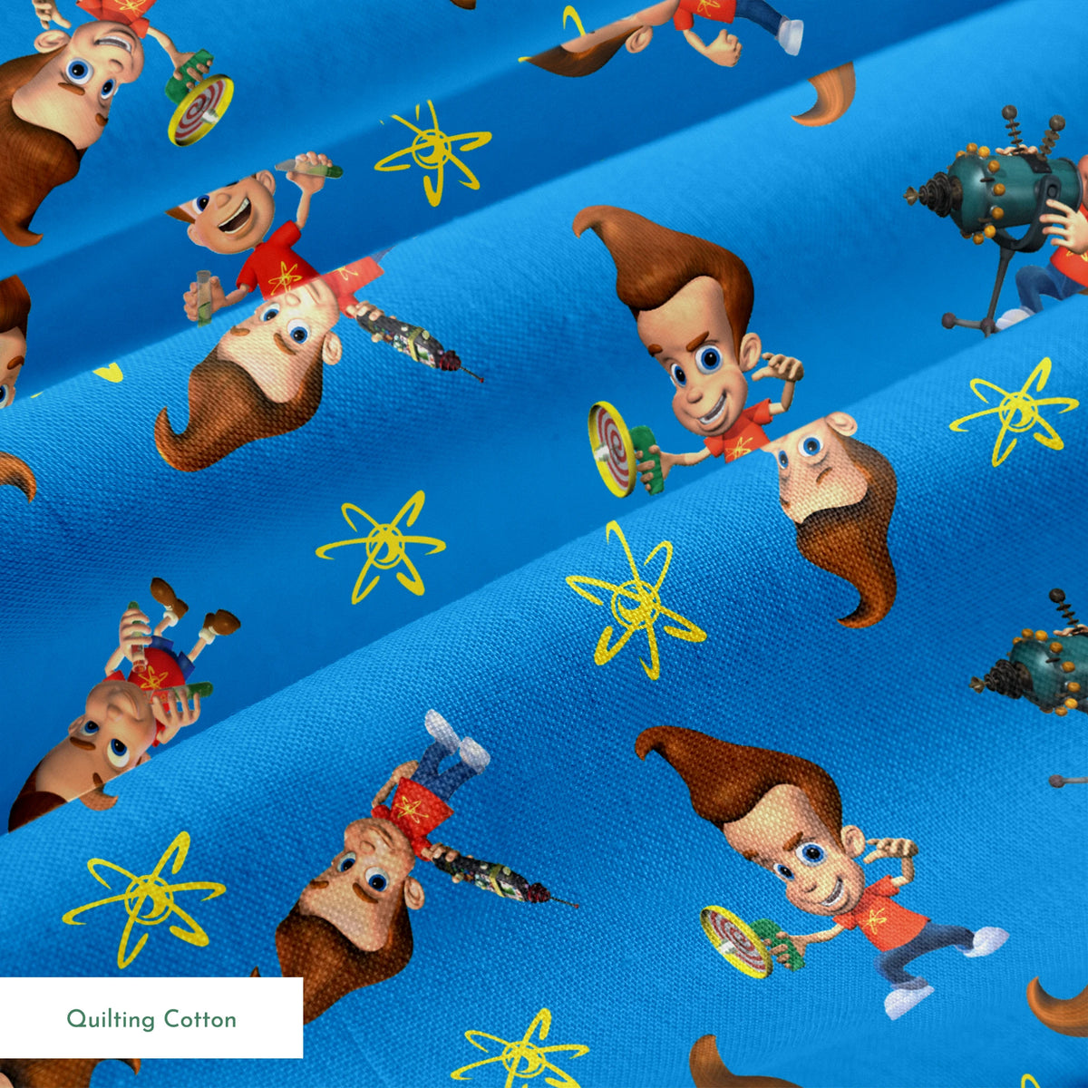 Paramount Jimmy Neutron Getting into Mischief on Blue Fabric