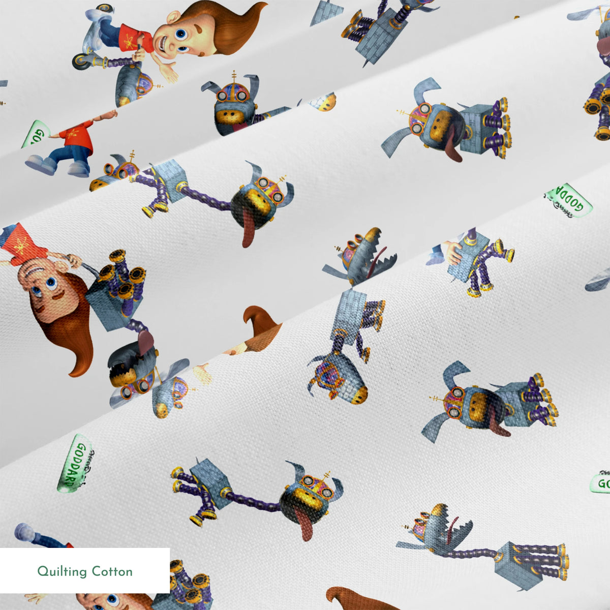 Paramount Jimmy Neutron Best Buds on White Fabric