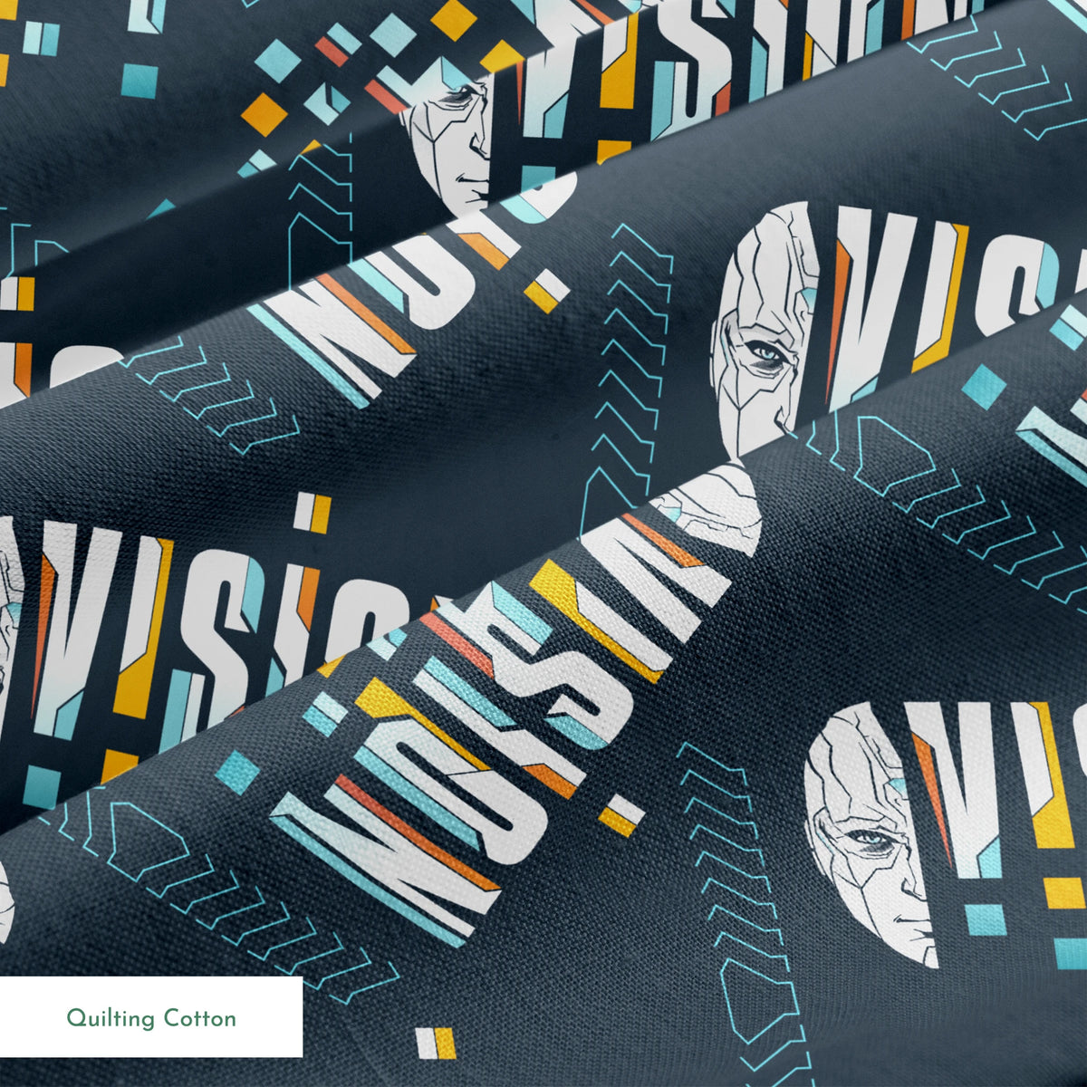 Marvel VisionQuest White Typography on Navy Fabric