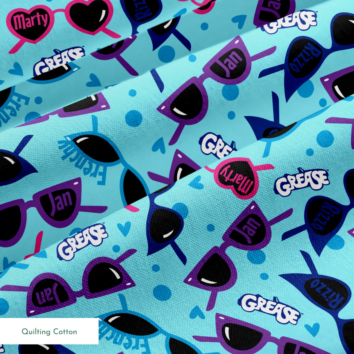 Paramount Grease  Pink Ladies Shades on Blue Fabric