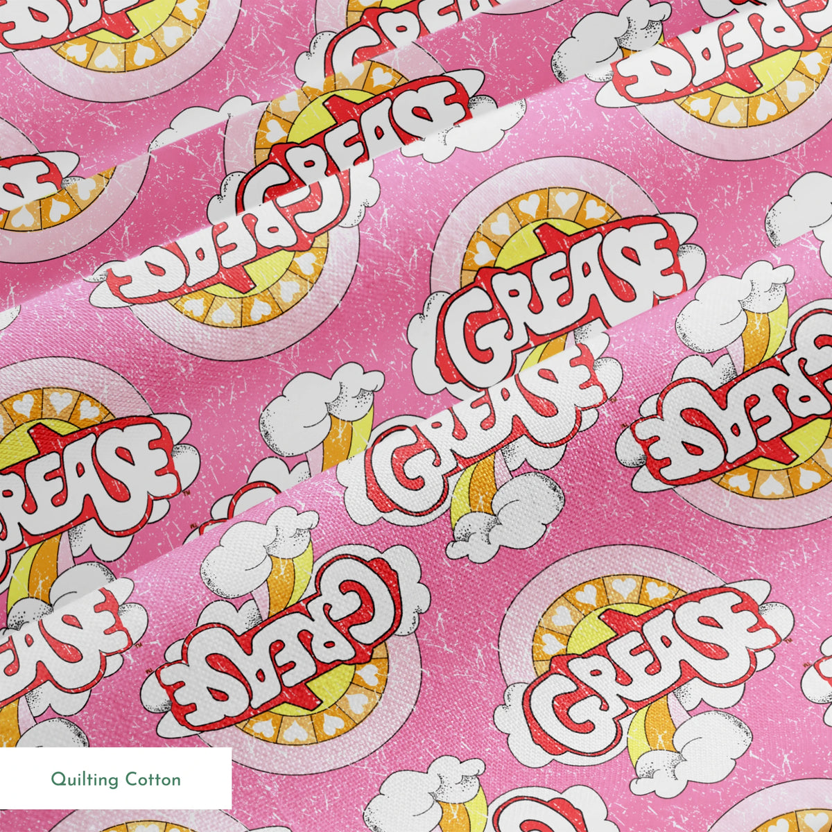 Paramount Grease  Retro Rainbow on Pink Fabric