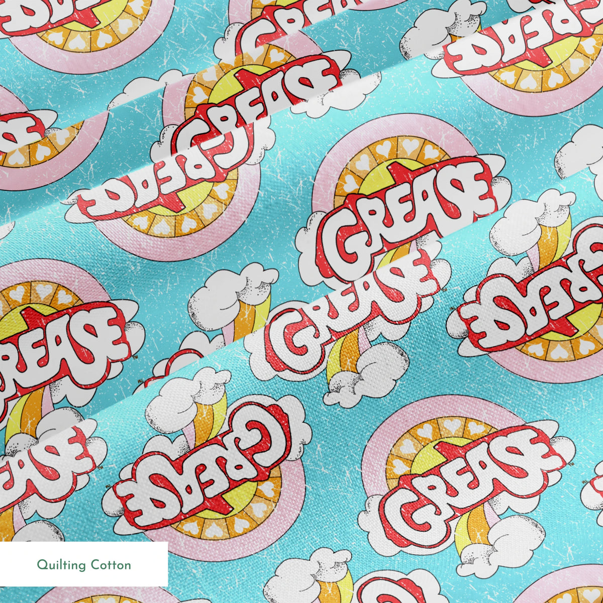 Paramount Grease Retro Rainbow on Blue Fabric