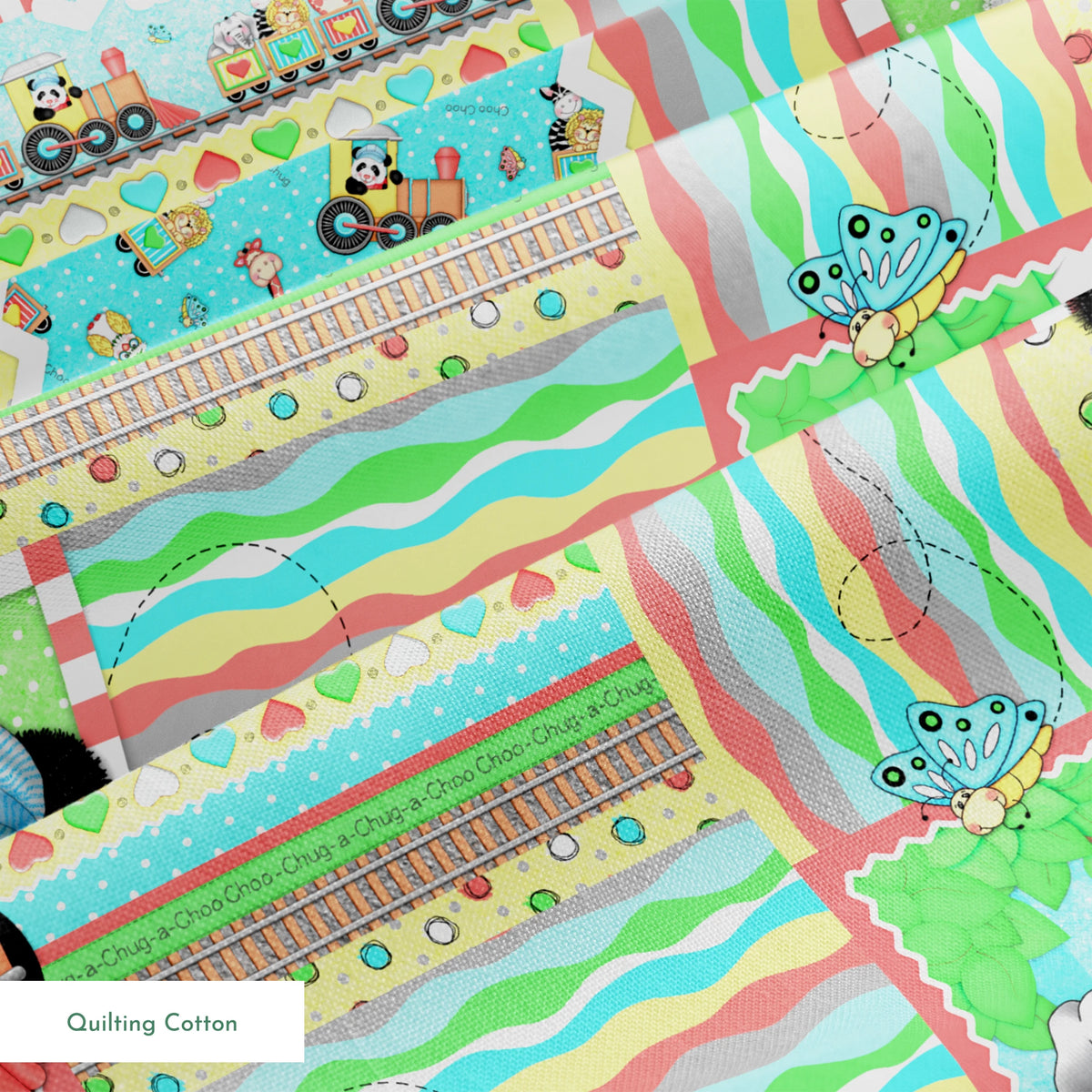 Vicki Schreiner BaZooples Panda Train Patchwork Fabric
