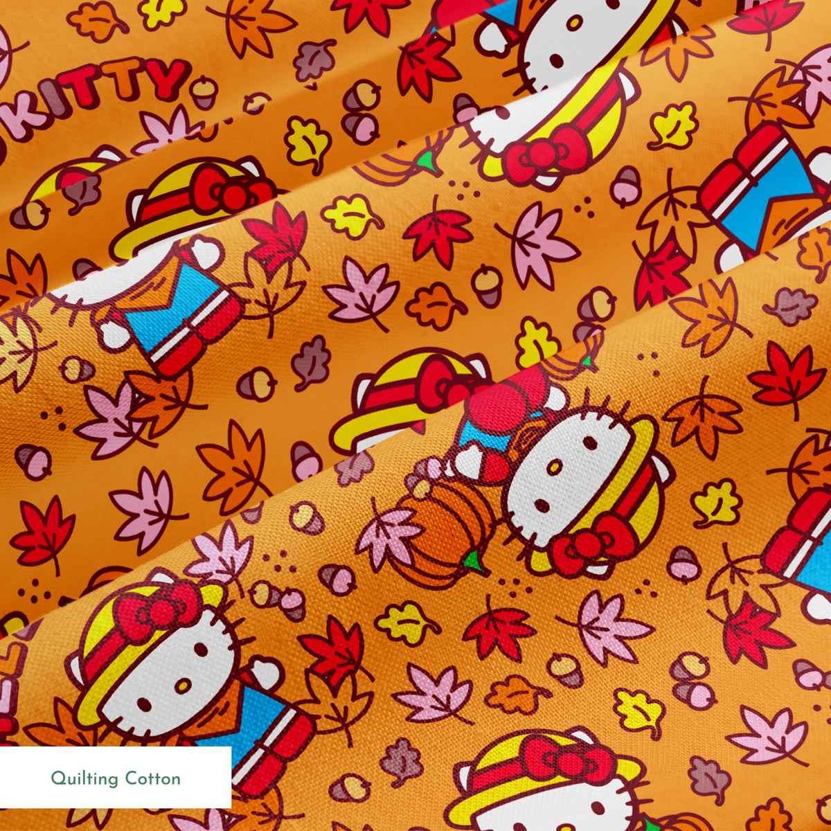 Hello Kitty® Autumn Leaves on Orange Fabric