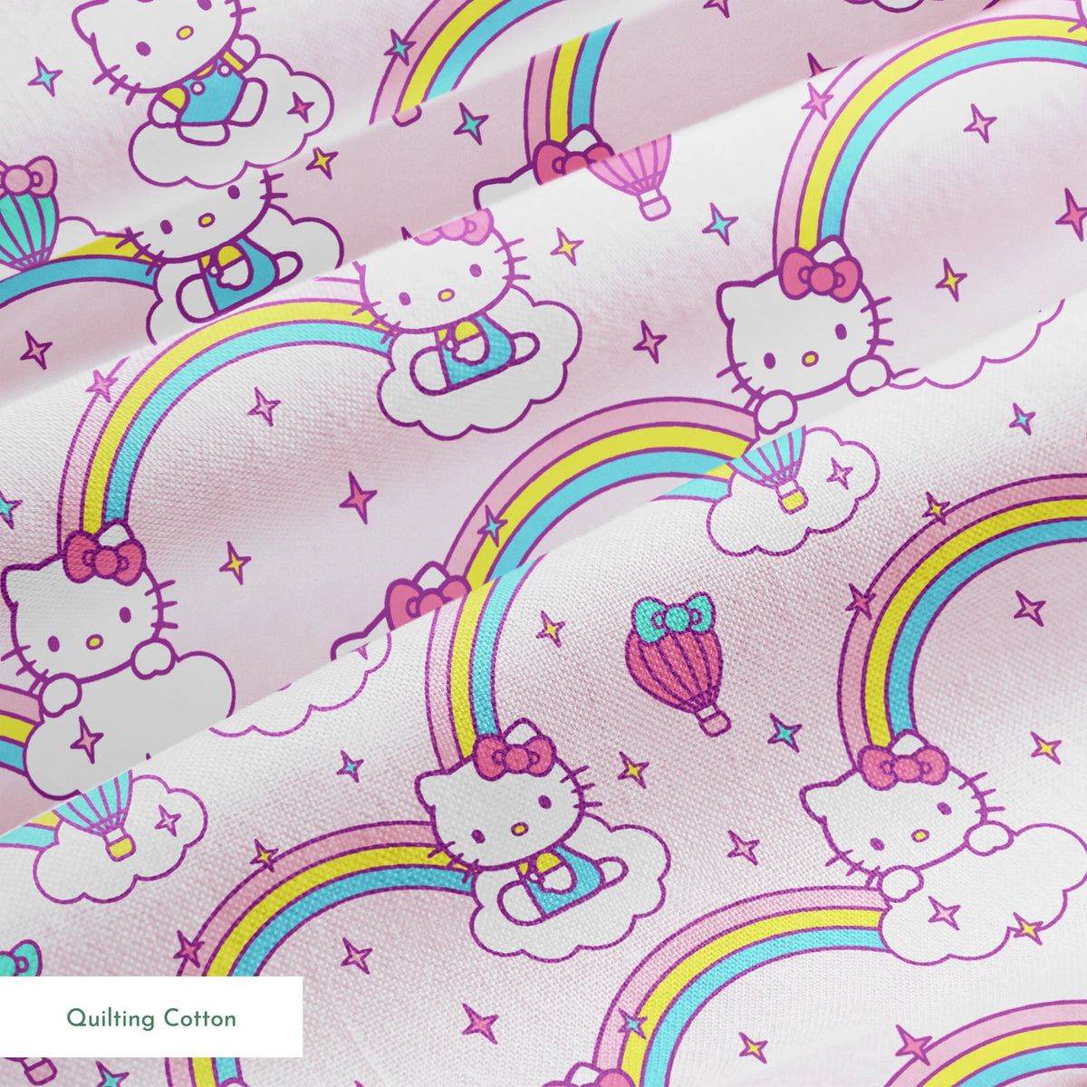 Hello Kitty® Rainbows & Clouds on Pink Fabric