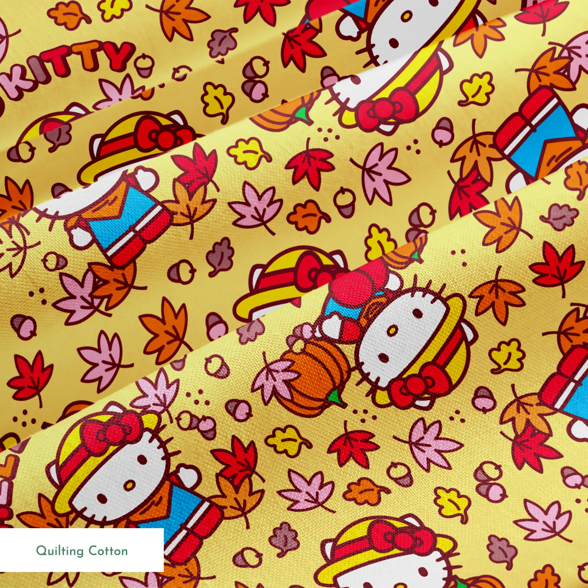 Hello Kitty® Autumn Leaves on Yellow Fabric