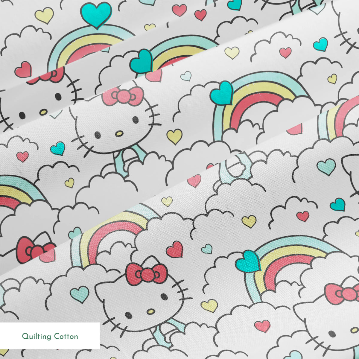 Hello Kitty® Clouds with Rainbows Hearts Fabric