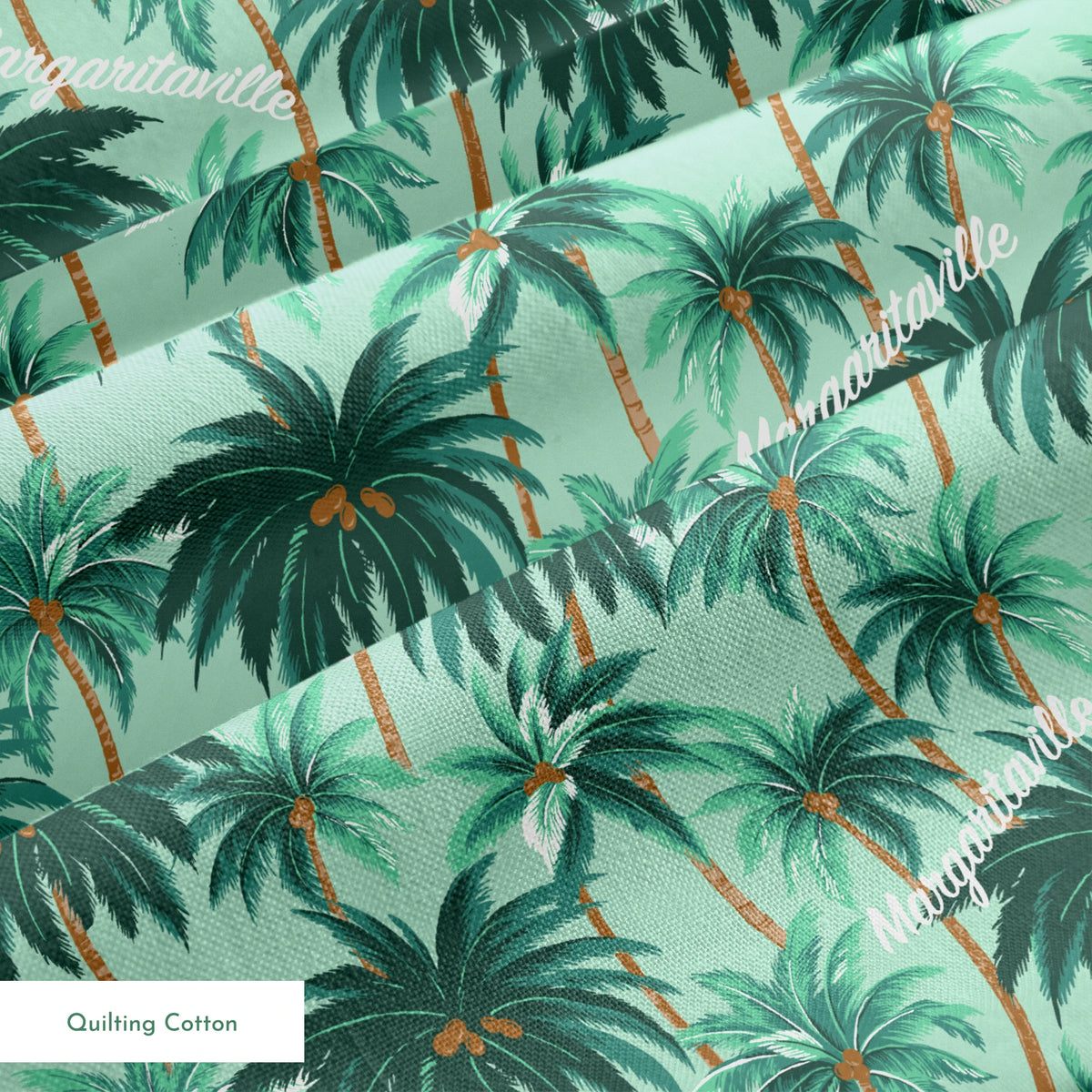 Margaritaville palm tree pattern on mint green background, tropical design with repeated dark green palms