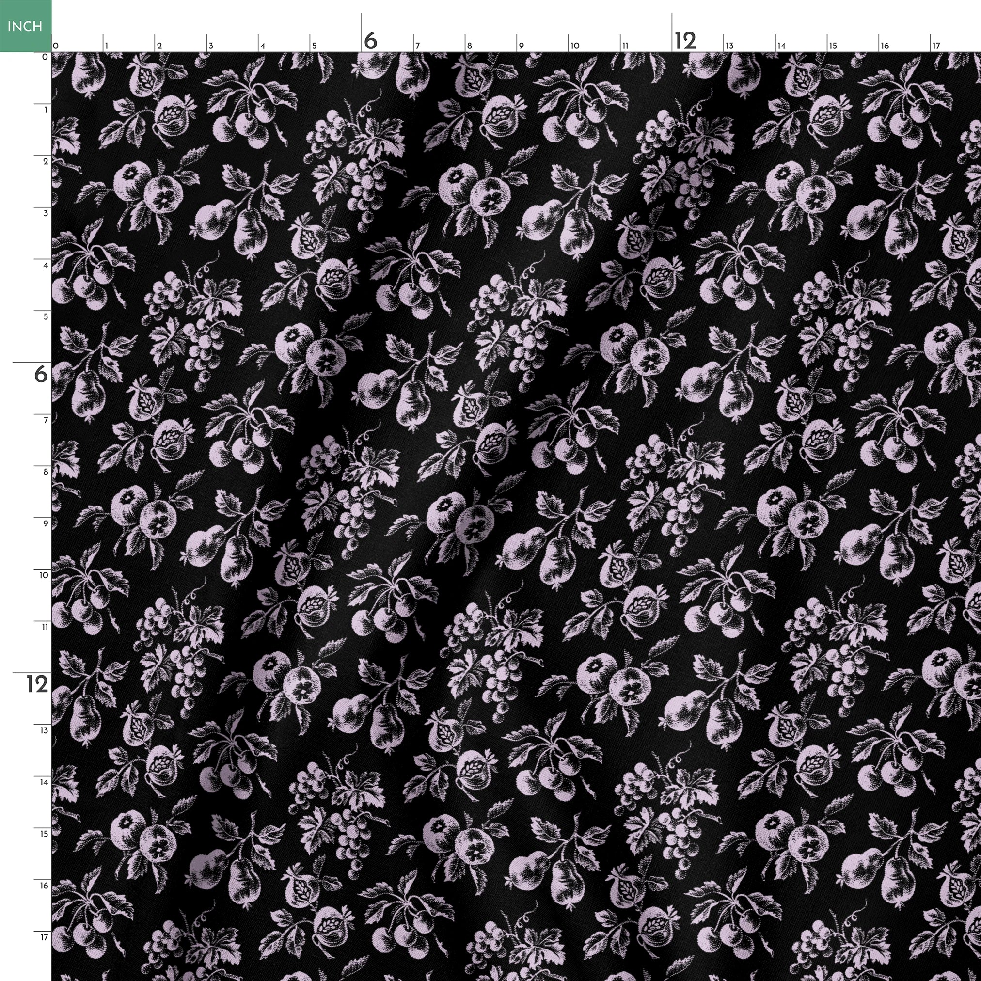 Elegant monochrome floral pattern with delicate white flowers scattered on a black background springs ruler 18x18