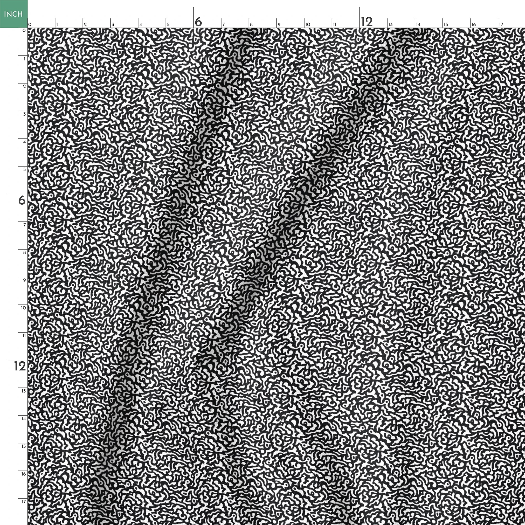 Abstract black and white pattern with swirling organic lines creating a dense maze-like design springs ruler 18x18