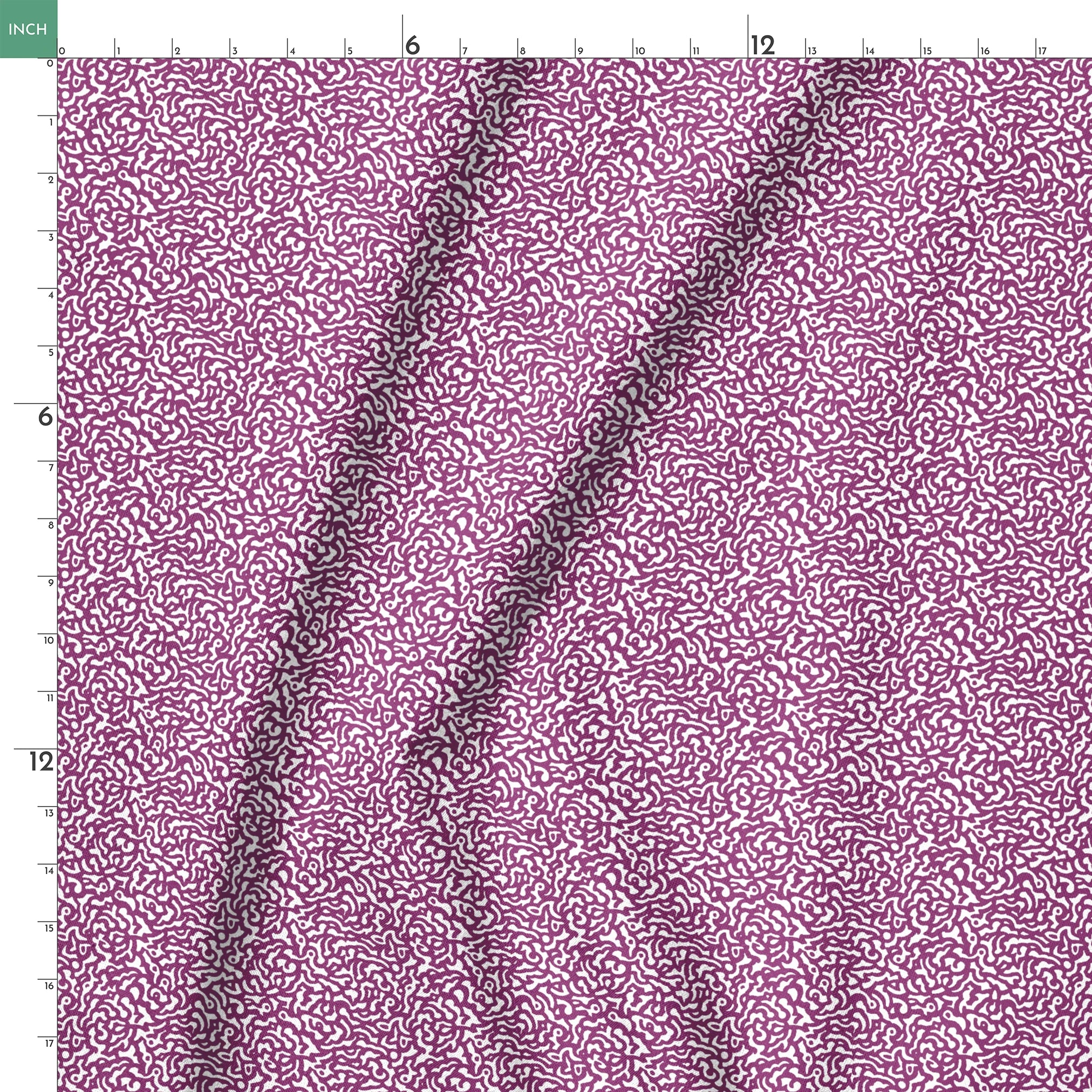 Purple squiggly maze-like pattern on white background with organic swirling lines springs ruler 18x18
