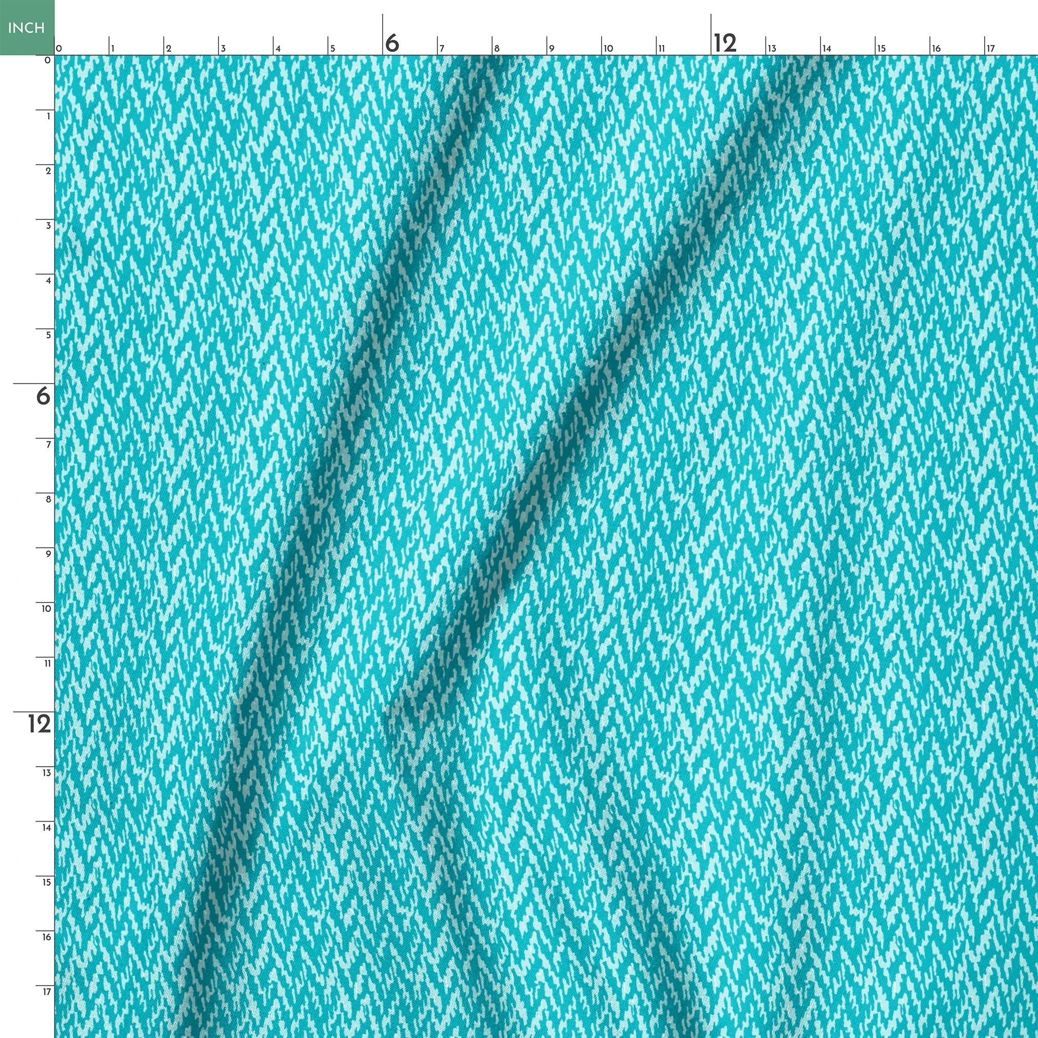 Turquoise and light blue abstract pattern with irregular vertical brush-like streaks springs ruler 18x18