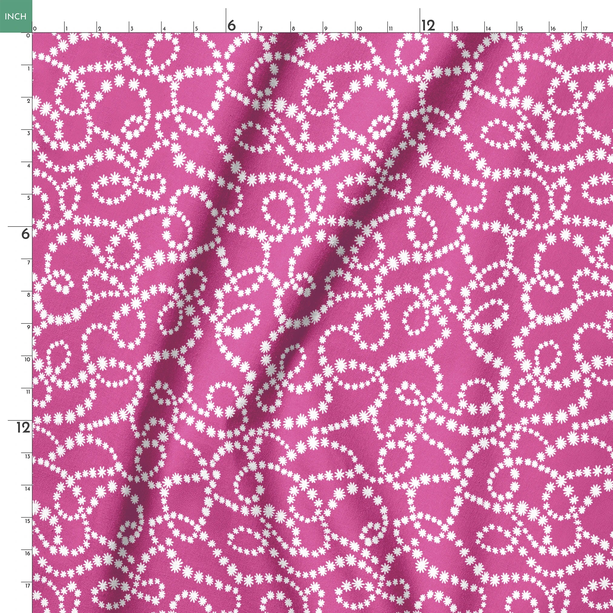 Magenta background with swirling white dotted pattern resembling pearl strands in decorative loops springs ruler 18x18
