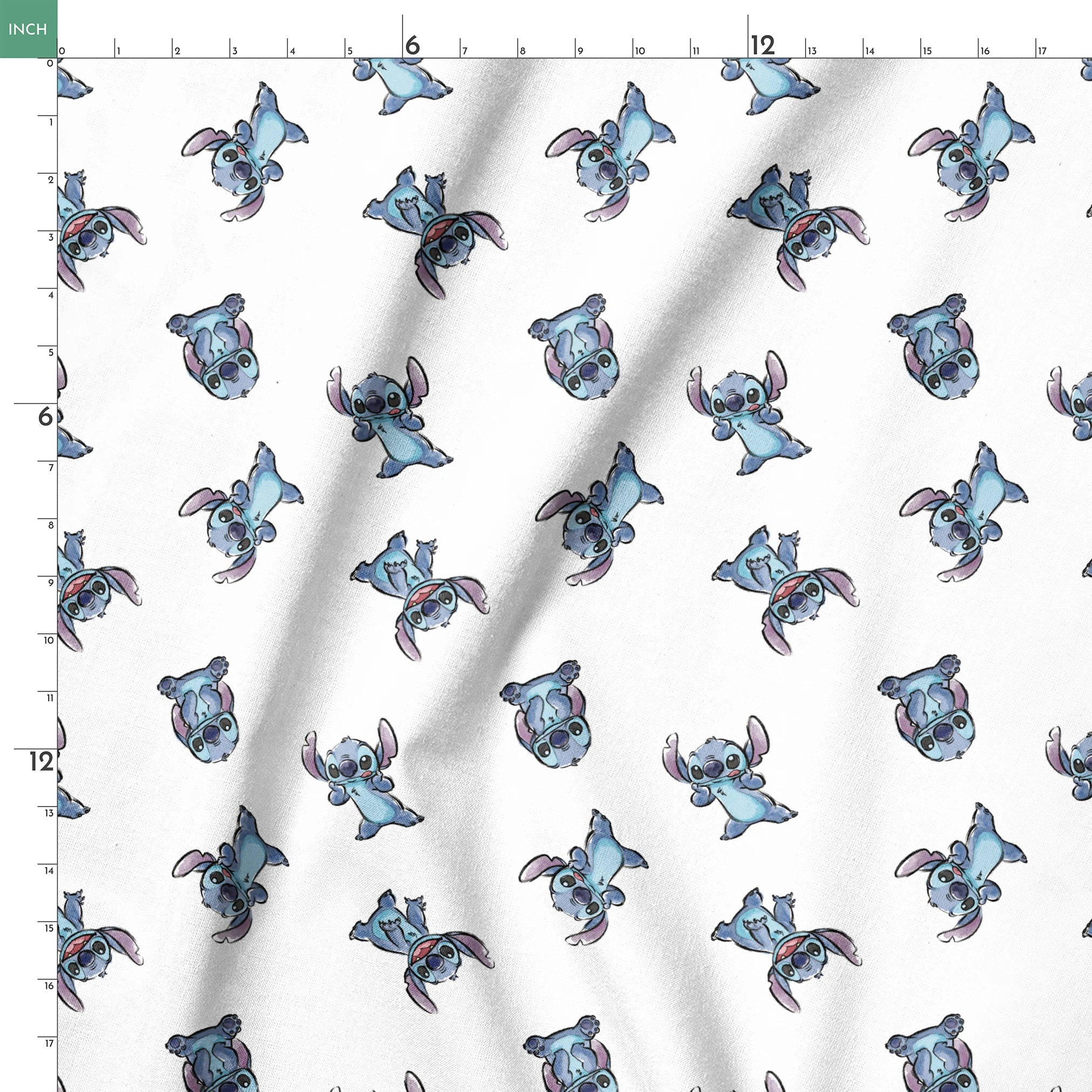 Blue cartoon Stitch characters from Disney's Lilo & Stitch in various playful poses on white background springs ruler 18x18