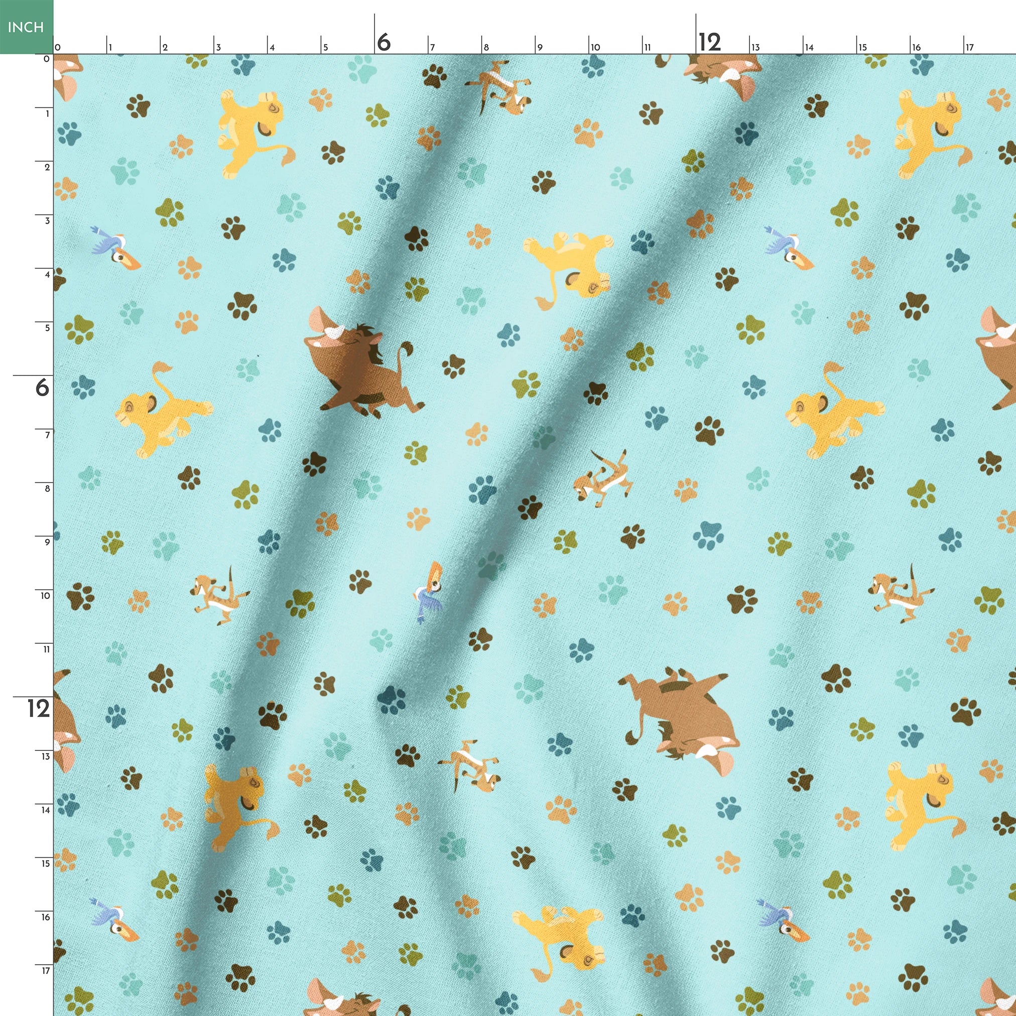 The Lion King pattern with paw prints on light blue background springs ruler 18x18