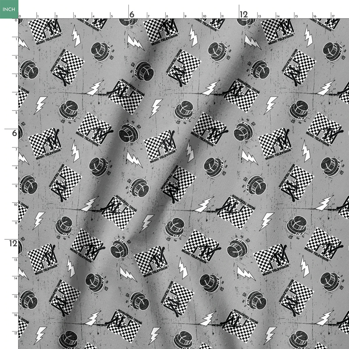 Motorsport pattern with checkered racing flags, lightning bolts, and helmets on gray background springs ruler 18x18