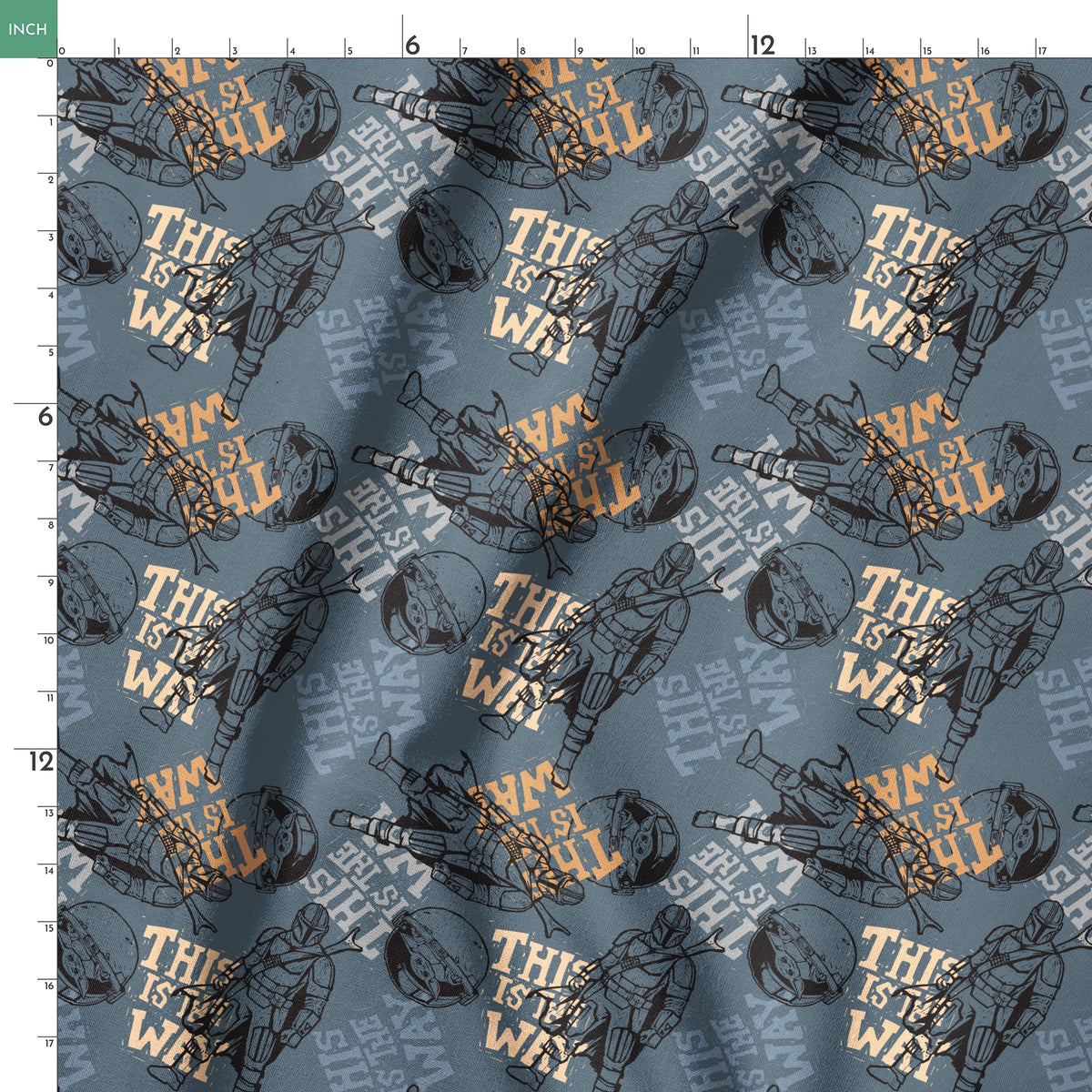 Dark grey illustration with Star Wars characters and yellow text reading "THIS IS THE WAY" in distressed style springs ruler 18x18