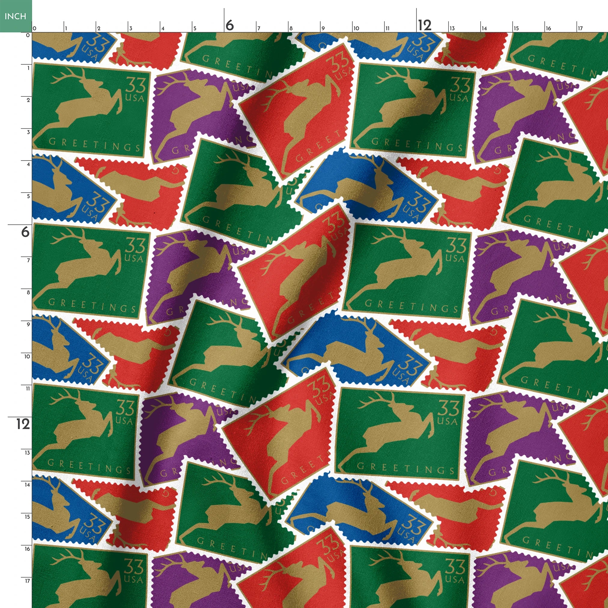 USPS Golden Deer Stamp Collage Fabric