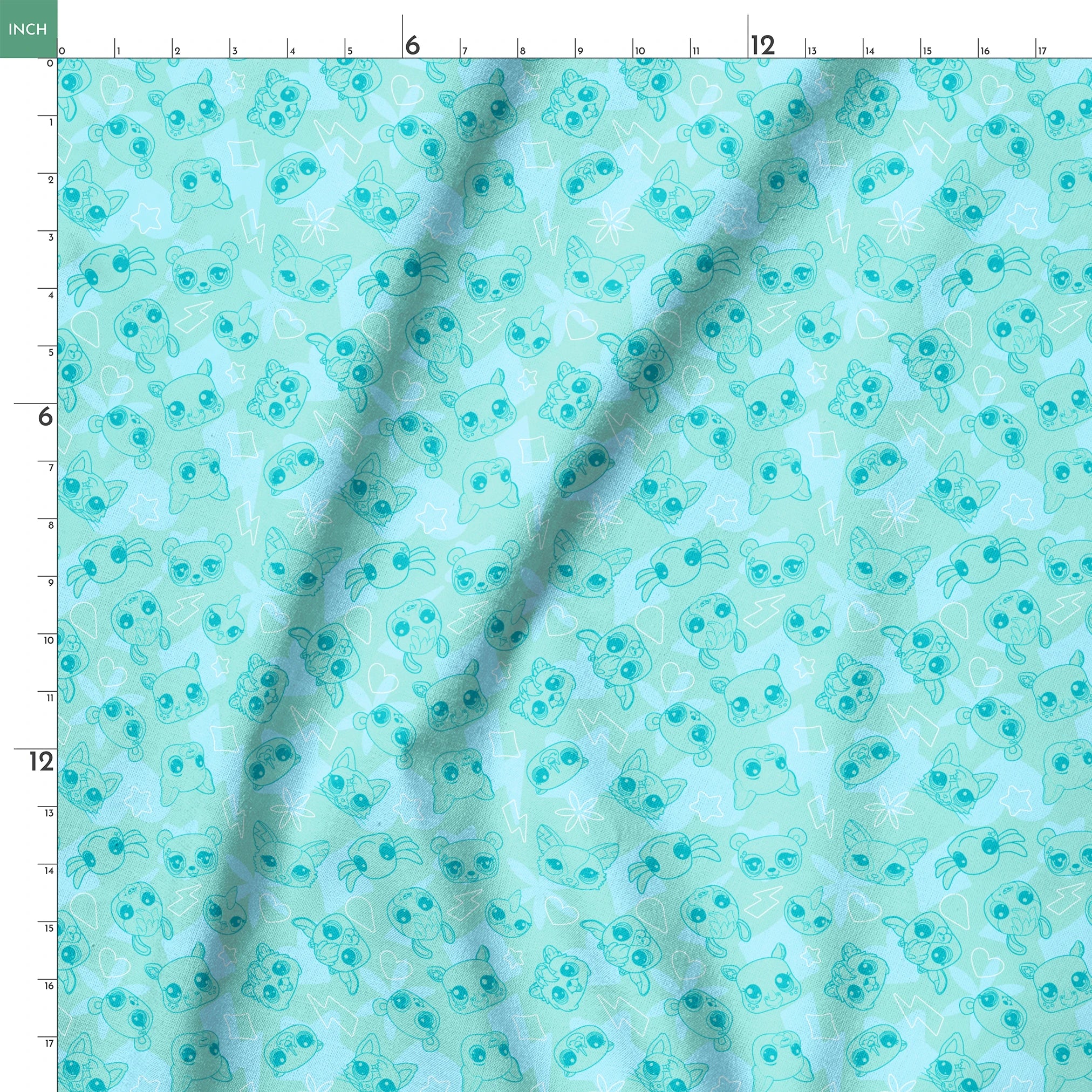 Hasbro Littliest Pet Shop Pet Outlines on Teal Fabric